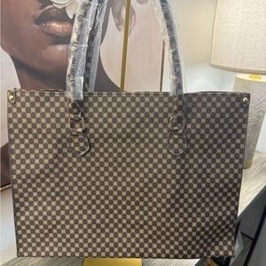 Elegant Brown Checkered Tote Bag